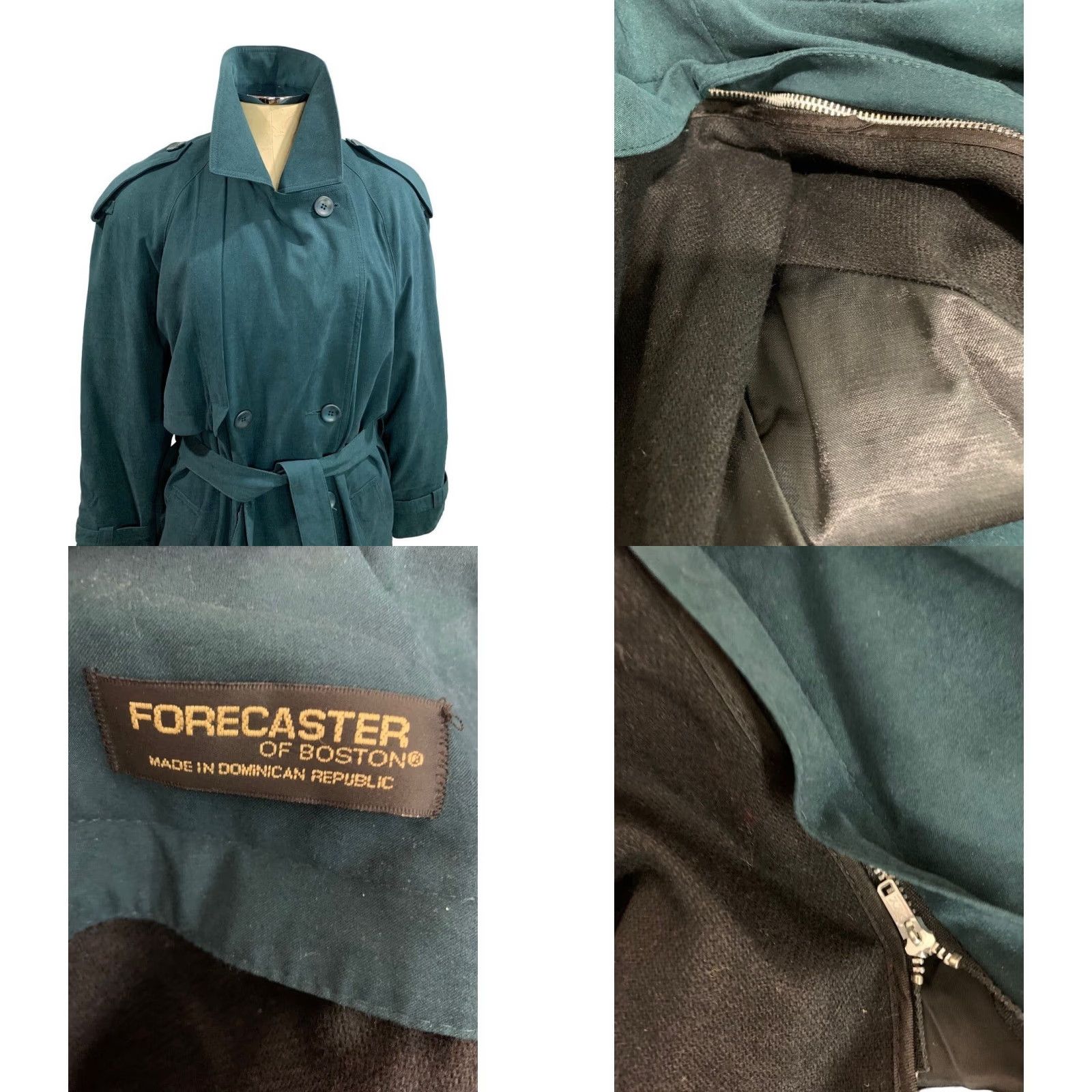 Vintage Forecaster of Boston Women's Trench Coat Belted Emerald Green 1990s Overcoat Zip Out Lining Size 9/10 Vintage Belted Trench Womens Coat” Size M / US 6-8 / IT 42-44 - 8 Thumbnail