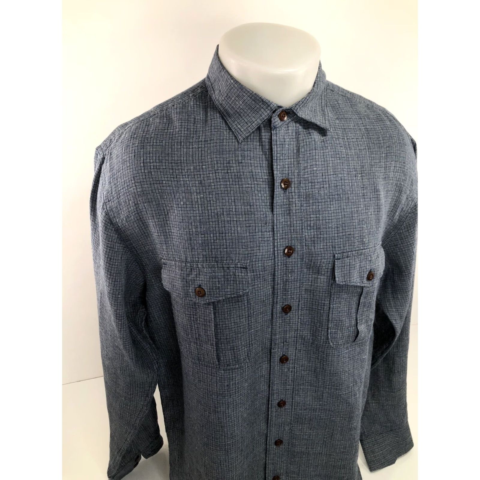 The Territory Ahead Territory Ahead Linen Mens MEDIUM TALL Shirt Long Sleeve Button-Up Blue/Grey/White C2 Menssigned Size US M / EU 48-50 / 2 - 2 Thumbnail