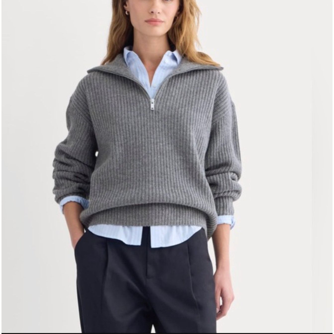 Old Navy Old Navy Gray Ribbed Knit Quarter Zip Sweater Medium Preppy Size M / US 6-8 / IT 42-44 - 1 Thumbnail