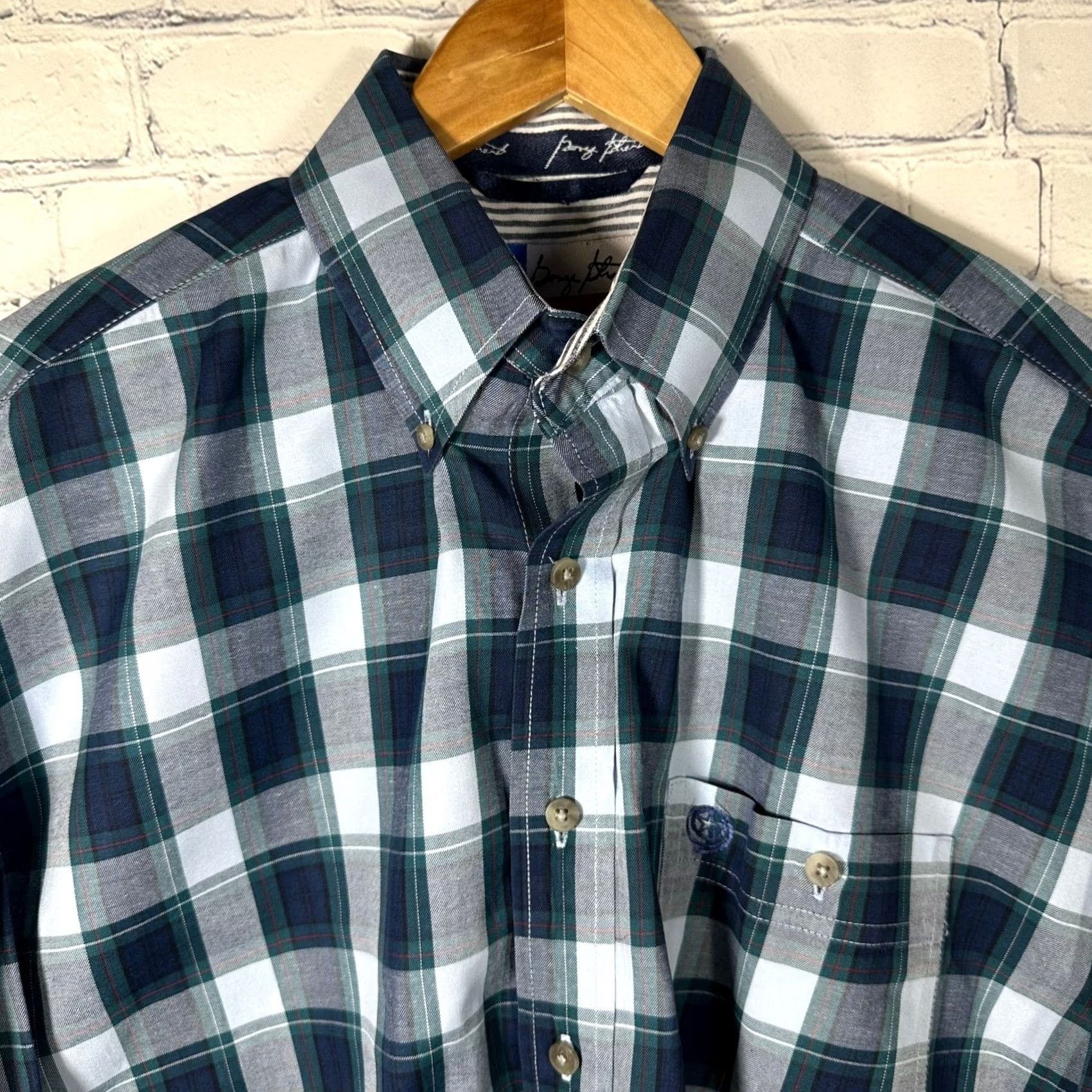 Wrangler Wrangler George Strait Cowboy Cut Button-Down Shirt Mens Large Green Plaid Casual Workwear 100% Cotton Chest Pocket Embroidered Logo Size US L / EU 52-54 / 3 - 3 Thumbnail