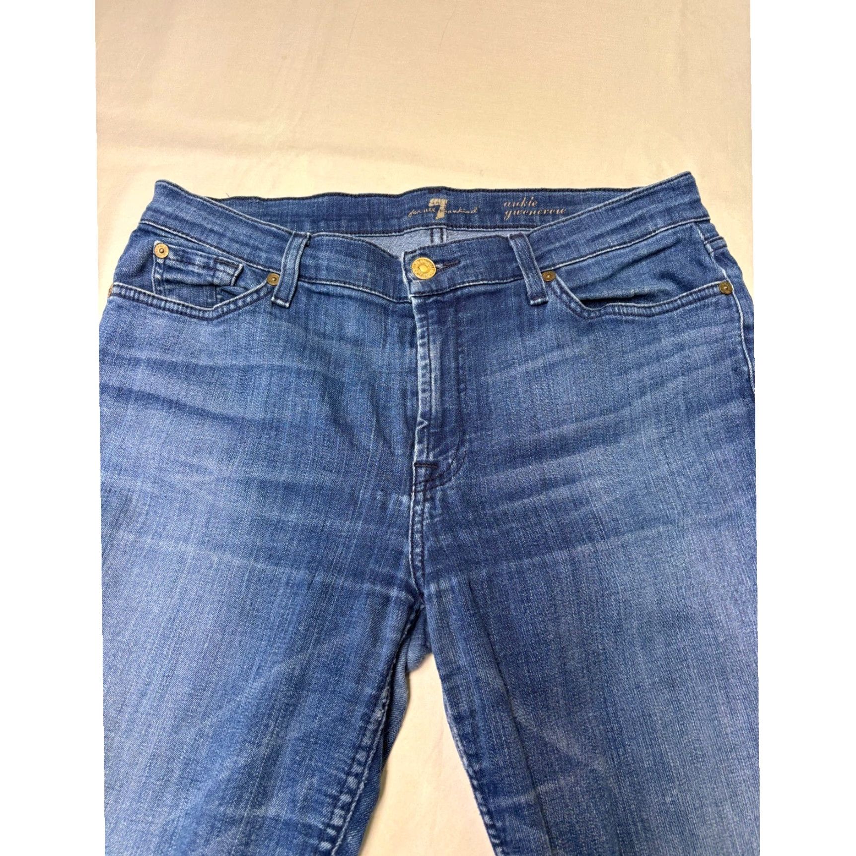 7 For All Mankind 7 For All Mankind Ankle Guinevere Jeans Slim Leg Medium Wash 31X28 Womens Jeans Blue Denim 5-Pocket Logo Stretch Size 24" / US 00 / IT 34 - 2 Thumbnail