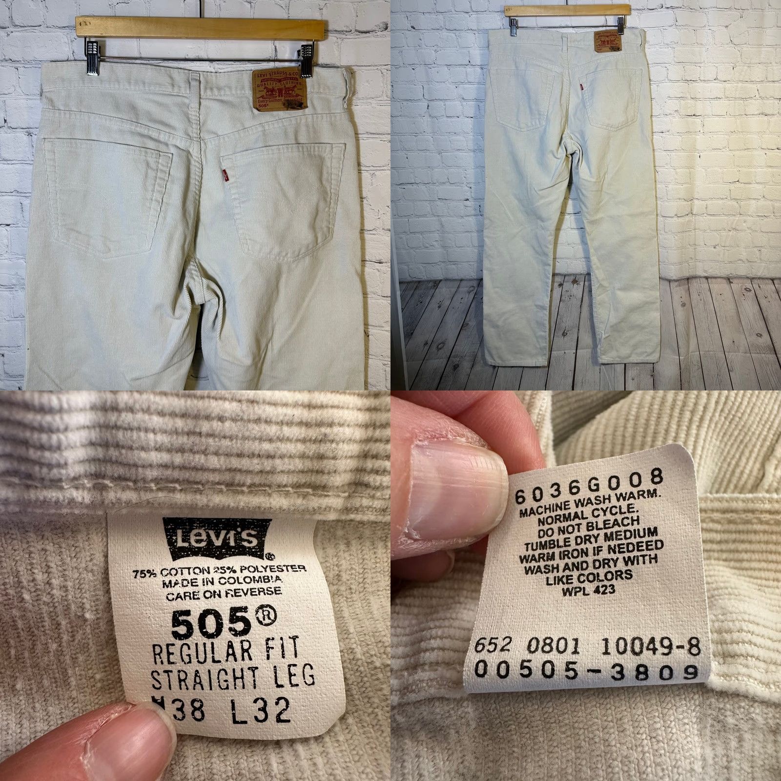 Levi's VINTAGE Levis 505 Regular Fit Corduroy Pants Mens 38x32 Cream Beige Straight Leg Size US 38 / EU 54 - 8 Thumbnail