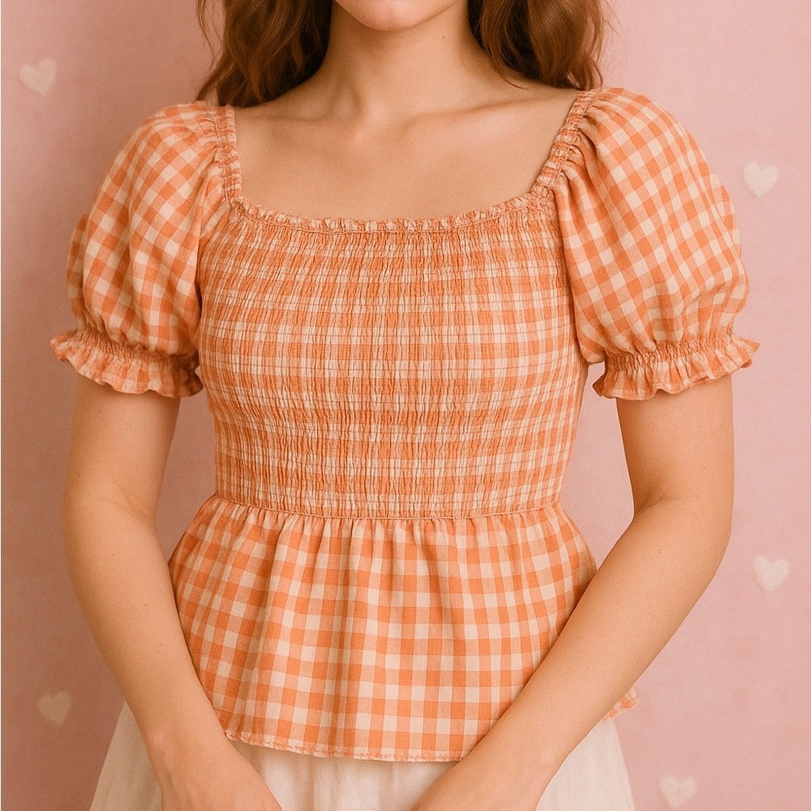 Old Navy Old Navy Checkered Peasant Blouse – Puff Sleeve, Size L Size L / US 10 / IT 46 - 1 Thumbnail