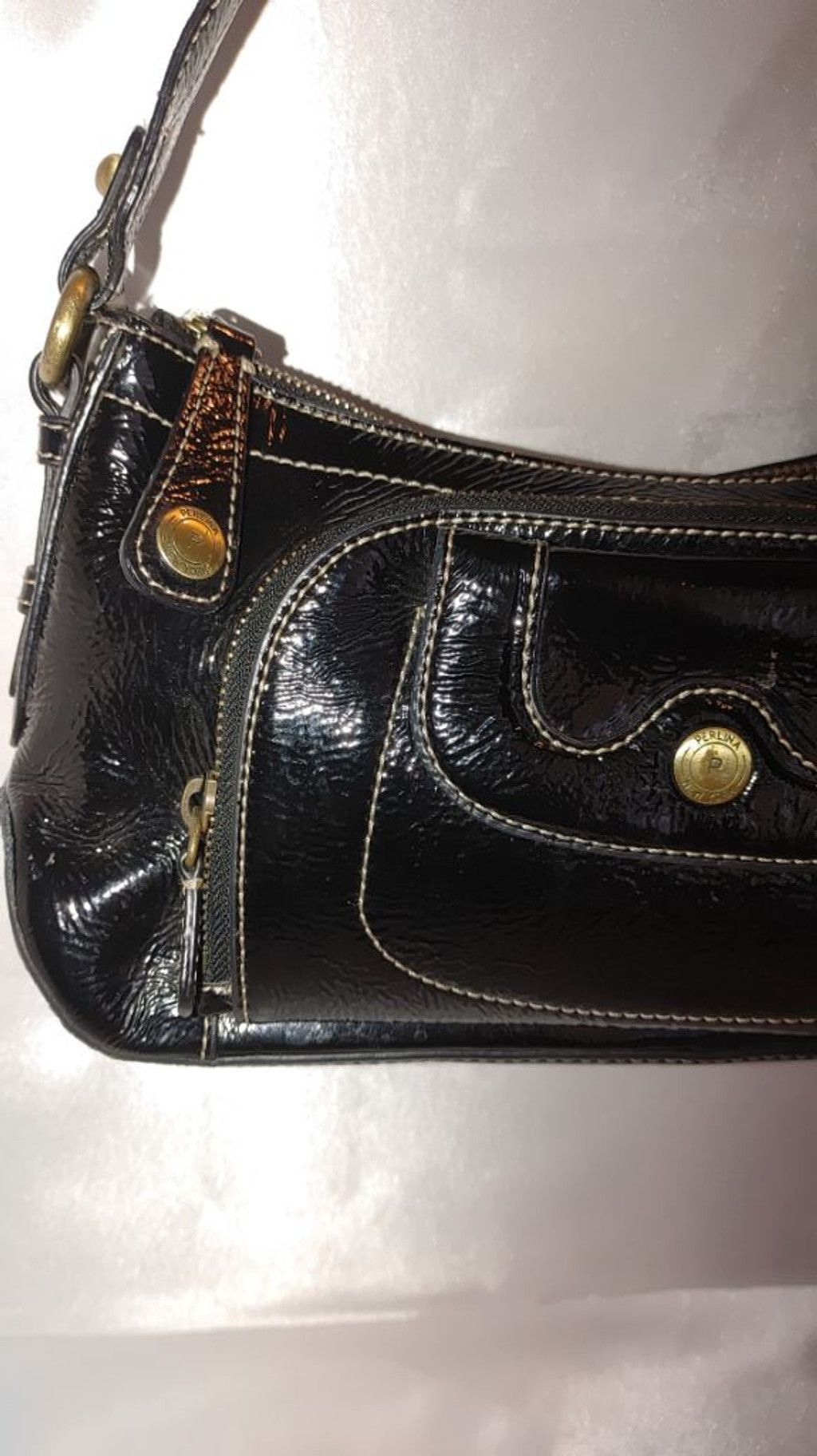 Vera Pelle Perlina New York Baguette Patent Leather Shoulder Bag Size ONE SIZE - 3 Thumbnail
