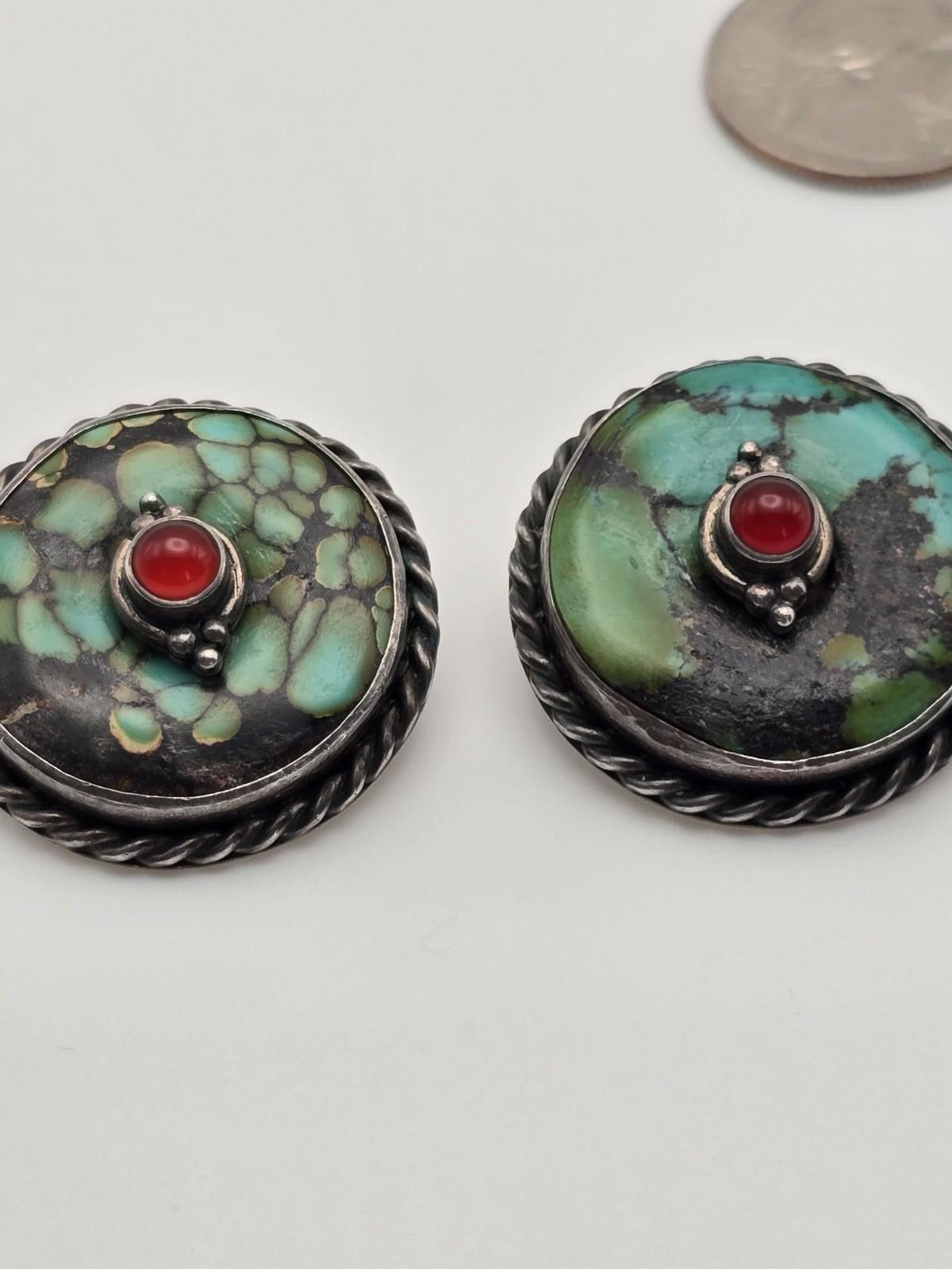 Sterling Silver Schlecht Sterling Earrings Spiderweb Turquoise & Carnelian Size ONE SIZE - 1 Thumbnail