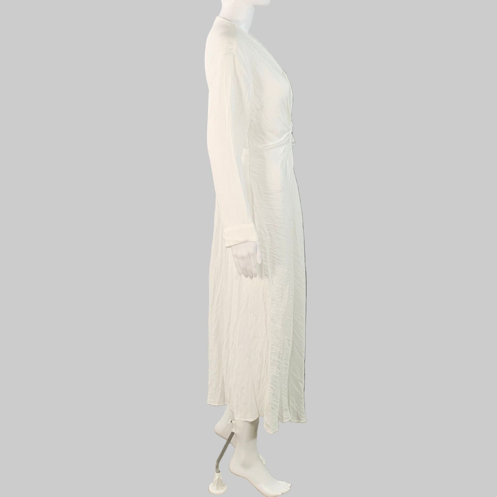 Sandro White Acetate Wrinkled Ruched Long Sleeve V-Neck Dress Size S / US 4 / IT 40 - 3 Thumbnail