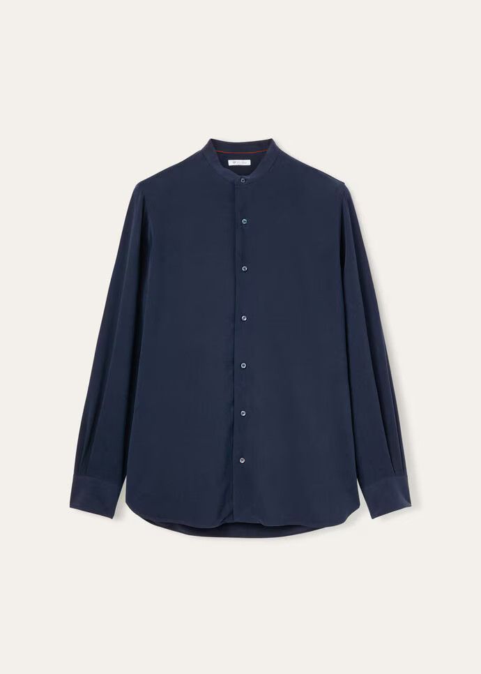 Loro Piana o1w1db10725 FAO0347 Elia Silk Shirt in Blue Size US L / EU 52-54 / 3 - 1 Thumbnail