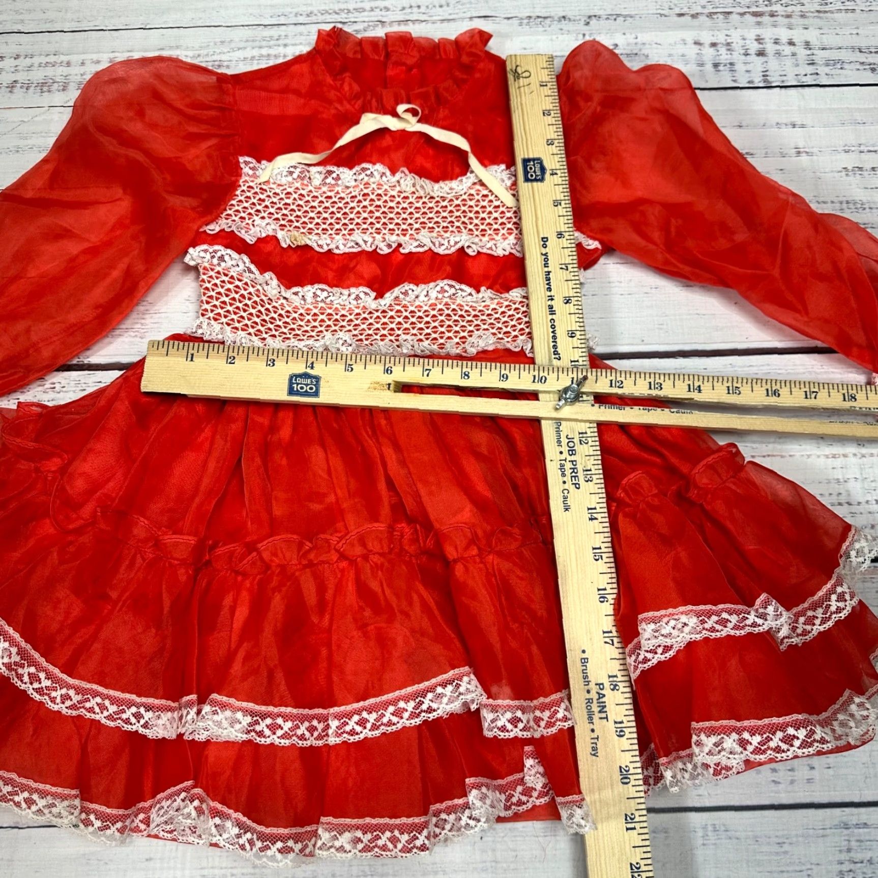Vintage Vtg Martha's Miniatures Girls Ruffled Circle Dress Size 6 Red Lace Trim Long Slv Size ONE SIZE - 2 Thumbnail