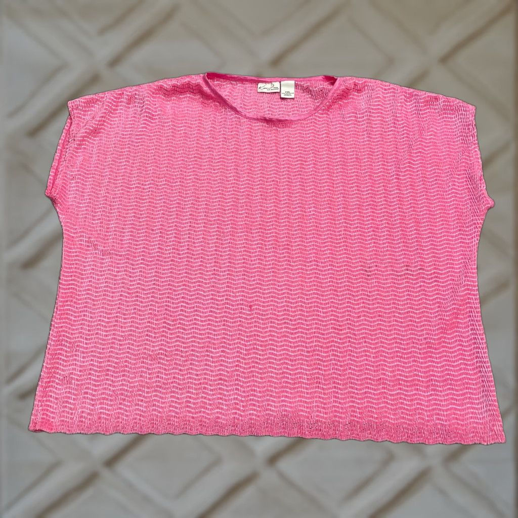 Pinko Kim Rogers Textured Blouse Womens Dolman Short Sleeve Pink PXL Knit Burnished Spots Solid Casual Top Size XL / US 12-14 / IT 48-50 - 1 Thumbnail