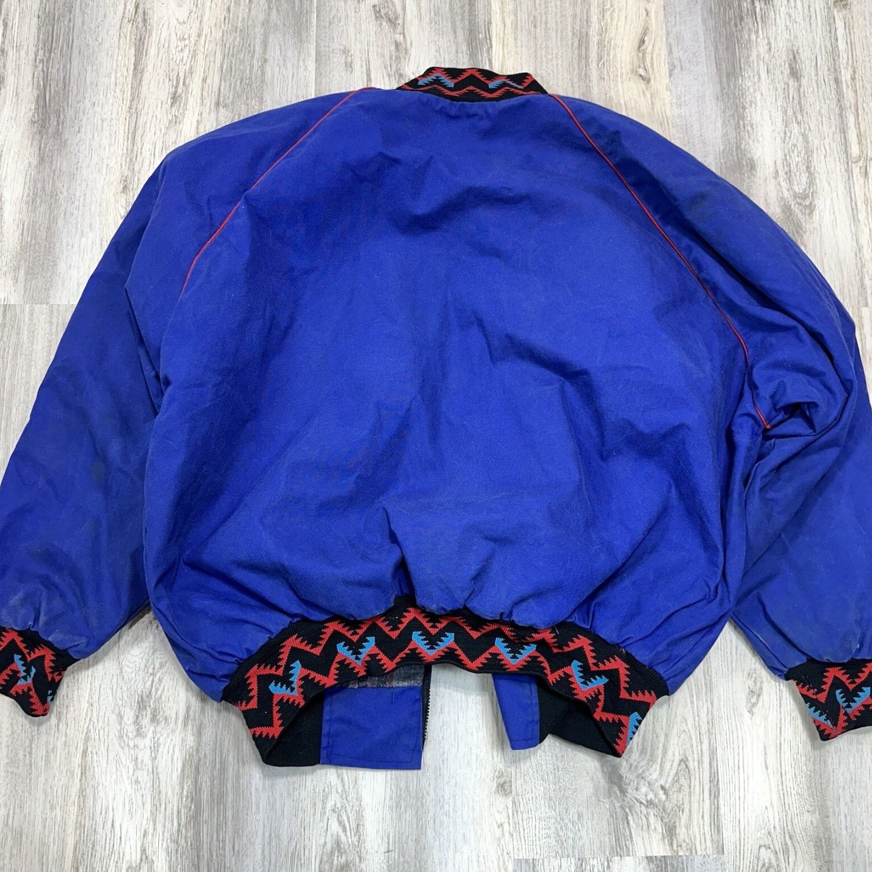 Vintage Bee-Wild XL Denim? Southwestern Blanket Jacket Coat Aztec USA Zip-Up Oklahoma Blue, 90s, Cotton, Casual Mens Size US XXL / EU 58 / 5 - 5 Thumbnail
