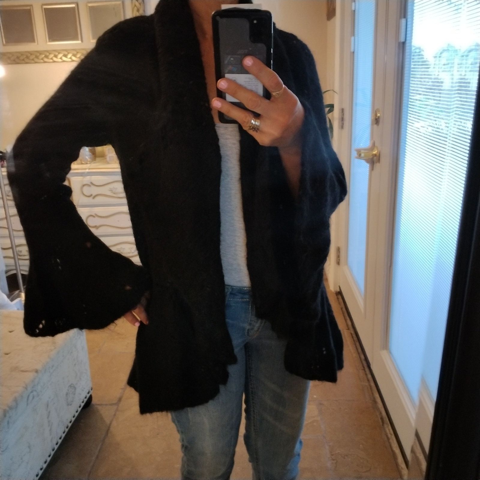 Other Simply Natural PERU SURI WOOL Cardigan Sz L BLACK Bell Boho Size M / US 6-8 / IT 42-44 - 12 Thumbnail