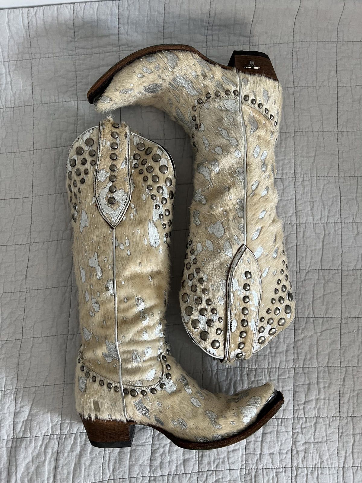 Other Lane Pony Hair & Metallic Studded Western Boots, Snip Toe Size US 8 / IT 38 - 2 Thumbnail