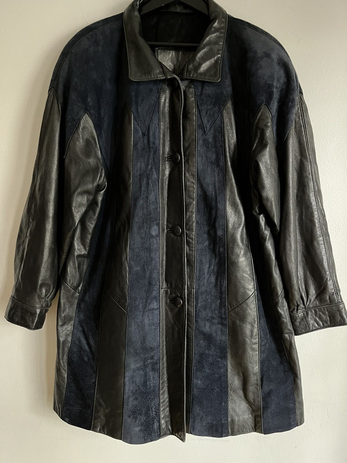 Genuine Leather × Japanese Brand × Vintage LEATHER SUEDE STRIPED TRENCH COAT LONG JACKET WESTERN BIKER Size M / US 6-8 / IT 42-44 - 2 Thumbnail