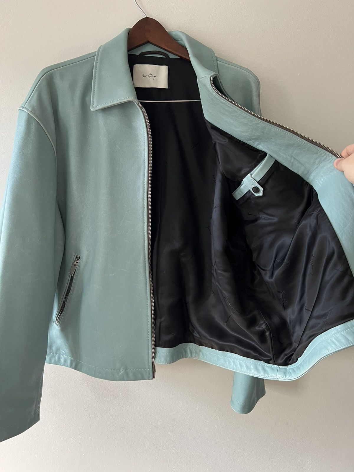 Second/Layer Cropped Leather Jacket in light blue Size US XL / EU 56 / 4 - 4 Thumbnail