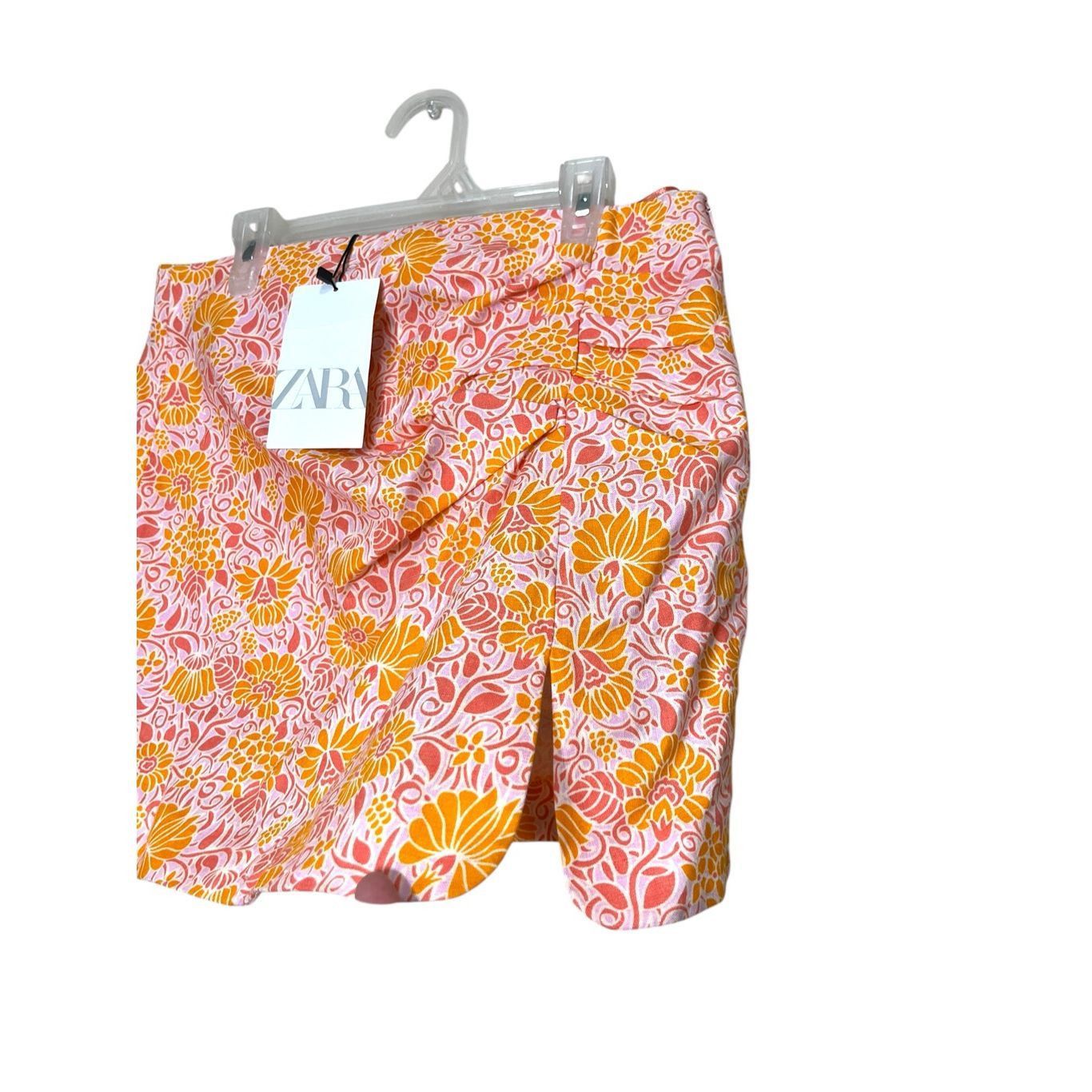 Zara Zara - Linen Blend Floral Mini Skirt Orange / Pink Womens sz Size 30" / US 8 / IT 44 - 2 Thumbnail