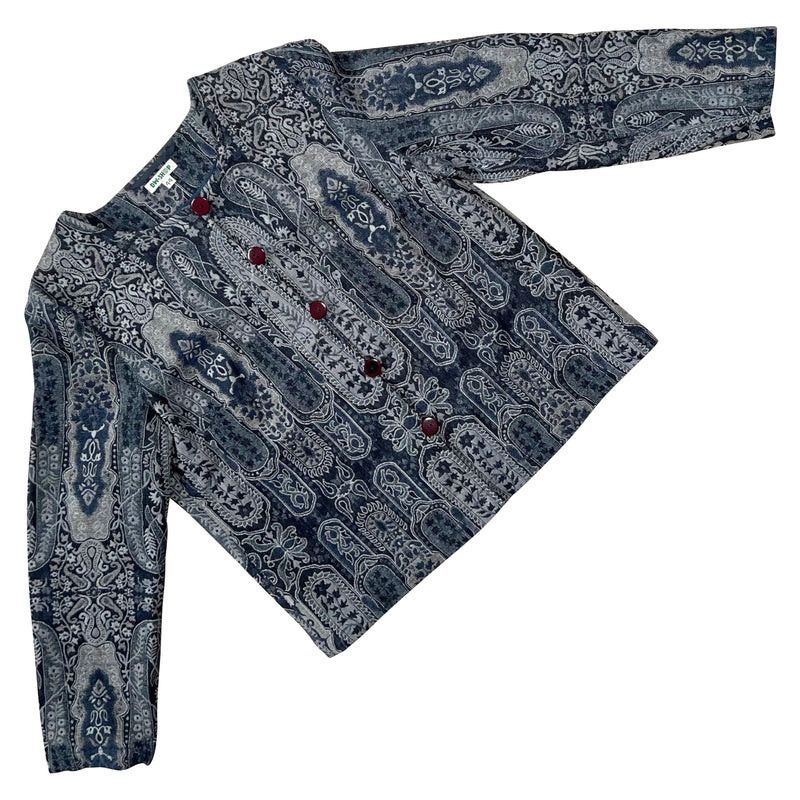 image of Vintage Dw Shop (Germany) Damask Open Weave Wool Kimono Jacket Navy in Blue, Women's (Size Large)