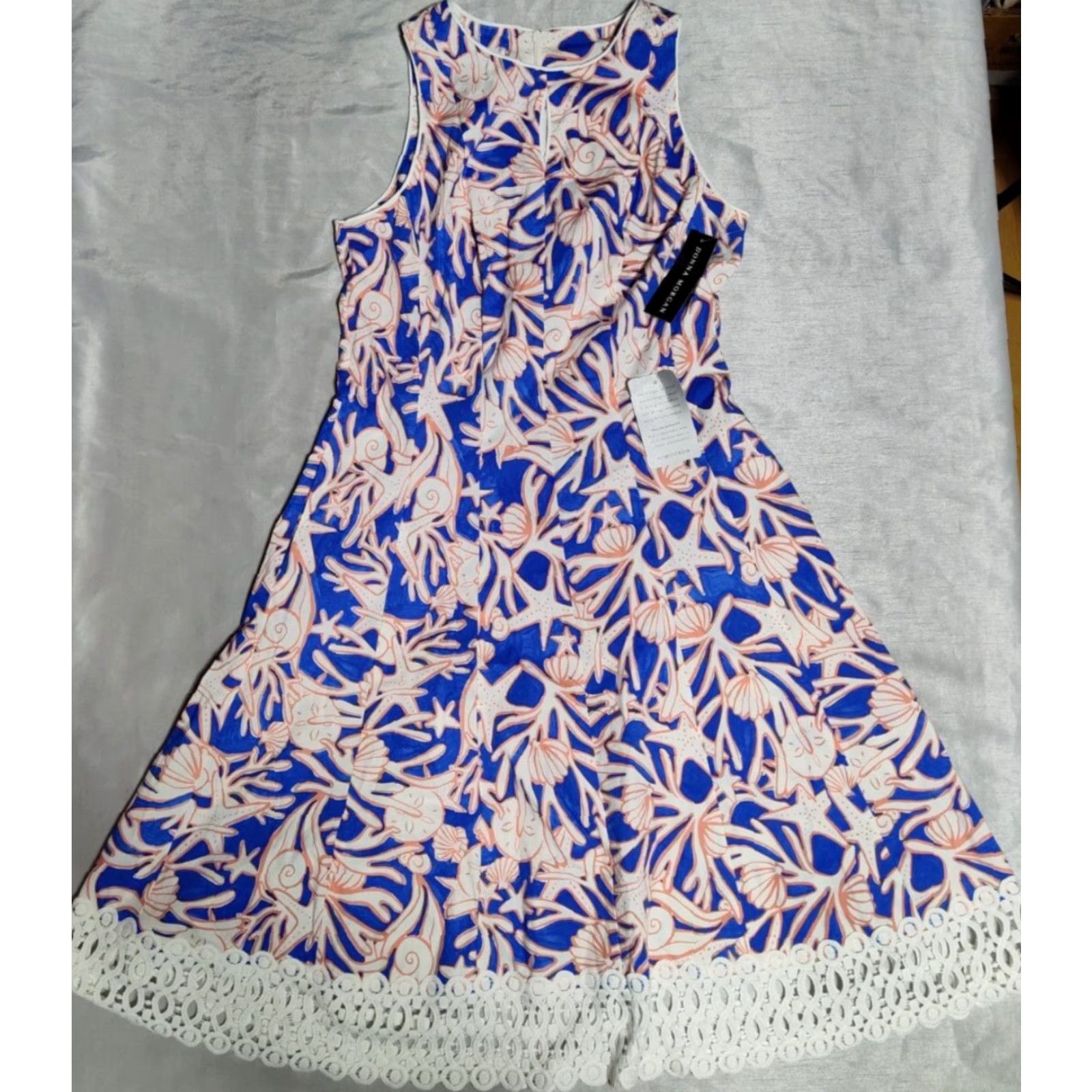 Donna Morgan Donna Morgan Women 6 Cobalt Peach Sleeveless Stretch Cotton Fit & Flare Dress NEW Size M / US 6-8 / IT 42-44 - 2 Thumbnail