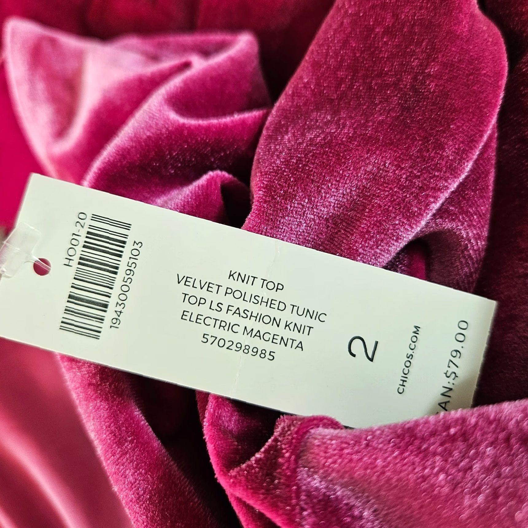 Vintage Chico's Womens Velvet Polished Tunic Sz Large Electric Magenta Long Sleeve Blouse Tunic Womens/Adult Large Pink Velvet Solid 30" 23" 21" Size L / US 10 / IT 46 - 4 Thumbnail