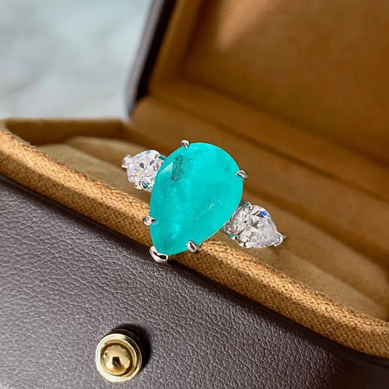 Jewelry Paraiba Geometric Drop Gemstone Ring Size ONE SIZE - 4 Thumbnail