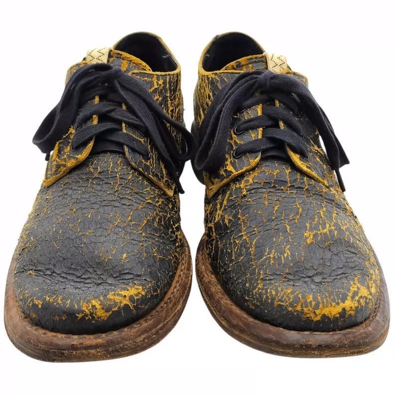 Visvim Crackled Leather Shoes with Yellow Accents-2506 Size US 10.5 / EU 43-44 - 3 Thumbnail