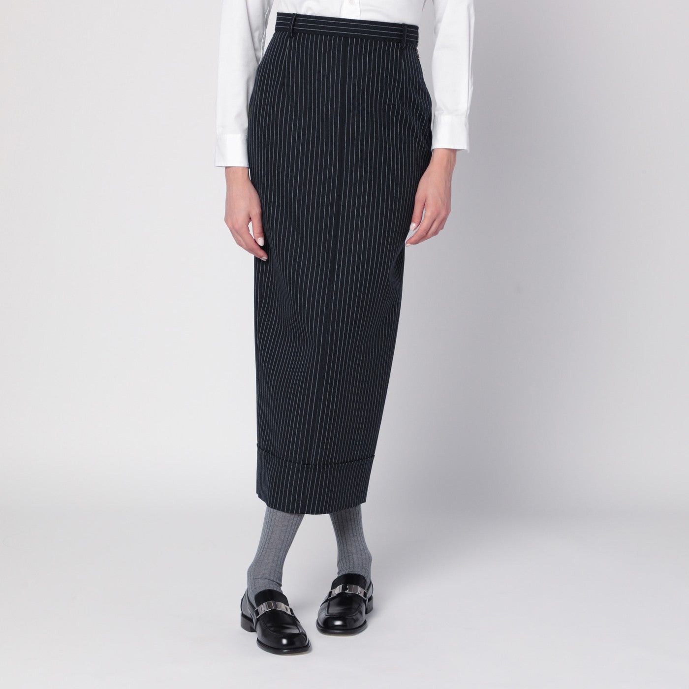Thom Browne Thom Browne Navy Blue Pinstriped Pencil Skirt Size 28" / US 6 / IT 42 - 1 Thumbnail