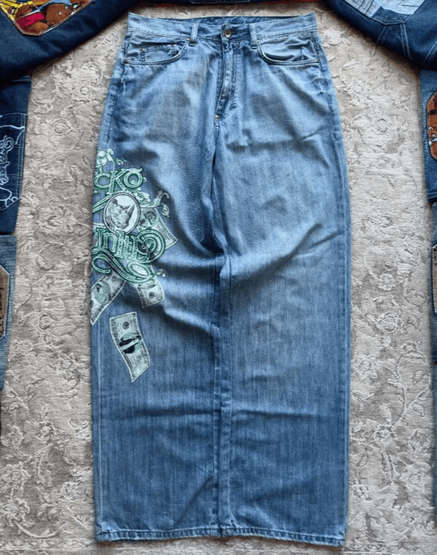 Japanese Brand Letter Pattern Printed Baggy Jeans Size US 34 / EU 50 - 3 Thumbnail
