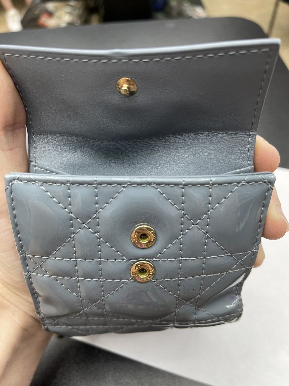 Dior Dior Patent Leather Lady Dior Tri-fold Wallet Blue Authentic Size ONE SIZE - 10 Thumbnail