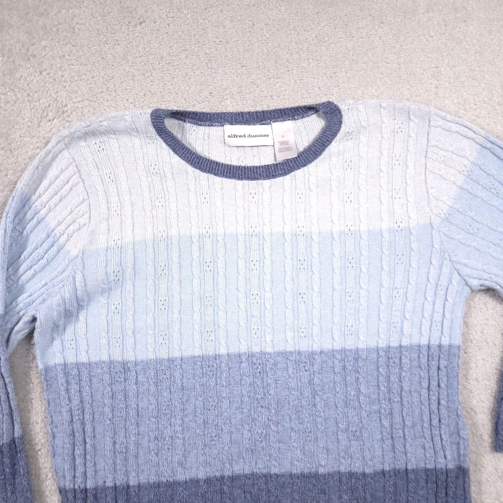 Vintage Alfred Dunner Sweater Womens Small Blue Stripe Cable Knit 3/4 Sleeve Made USA Size S / US 4 / IT 40 - 2 Thumbnail