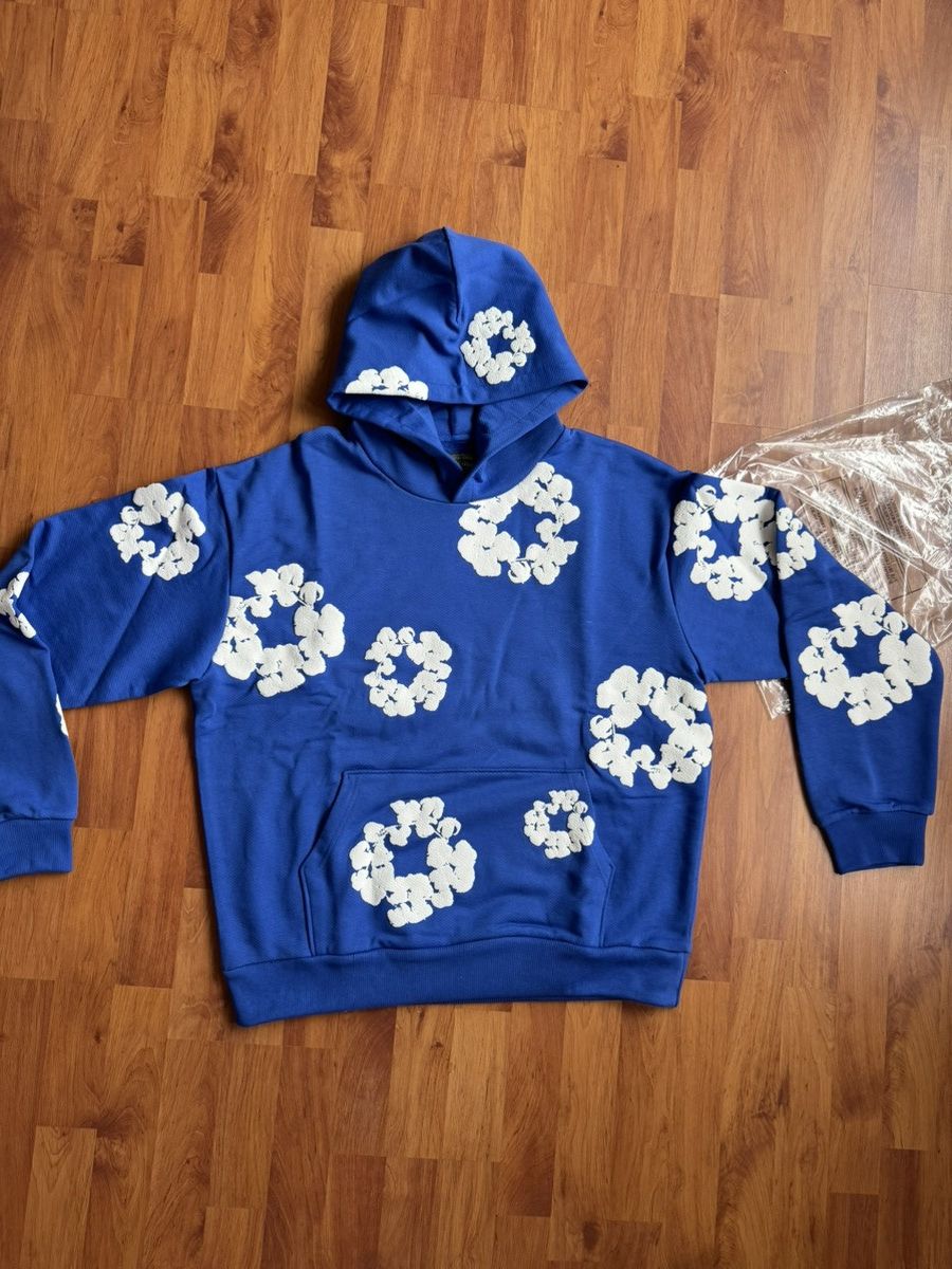 image of Denim Tears All Over Wreath Hoodie Blue, Men's (Size XL)