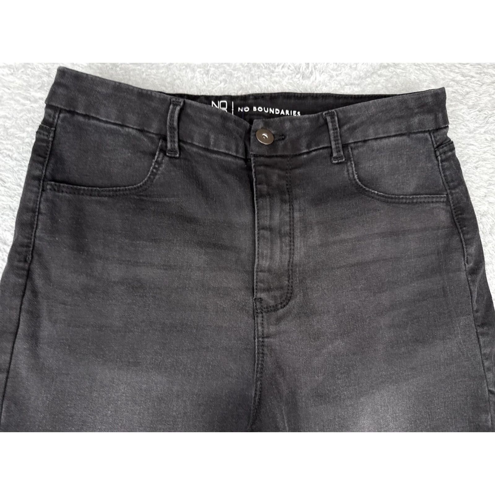 Vintage No Boundaries Jeans Womens Skinny Stretch Denim 31x26 15 Juniors Black Gray 90s Slim Pockets Zip Size 36" / US 14 / IT 50 - 4 Thumbnail