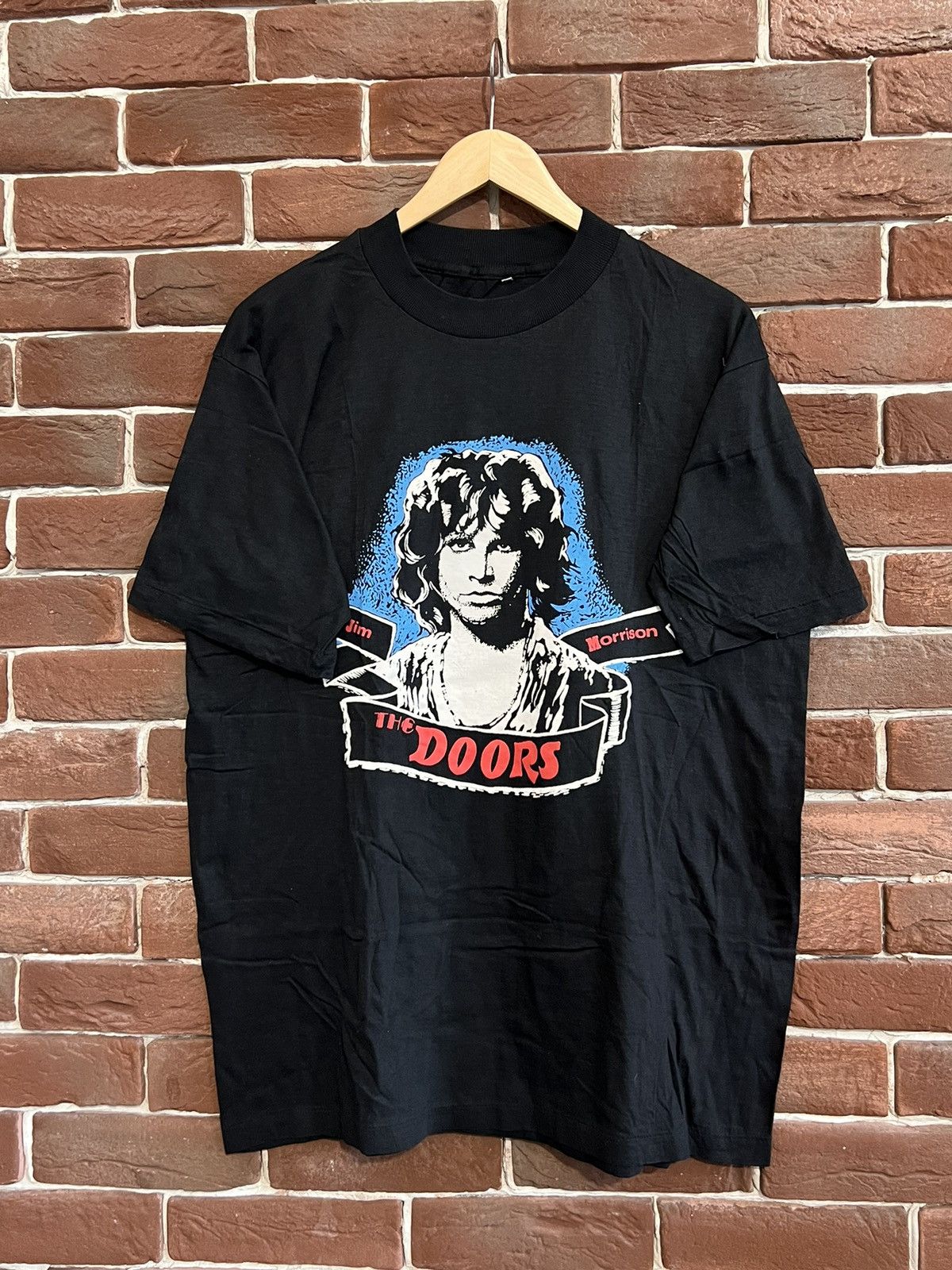 image of Band Tees x Rock T Shirt Vintage 90's The Doors Jim Morrison Rock Band T Shirt in Black (Size Large