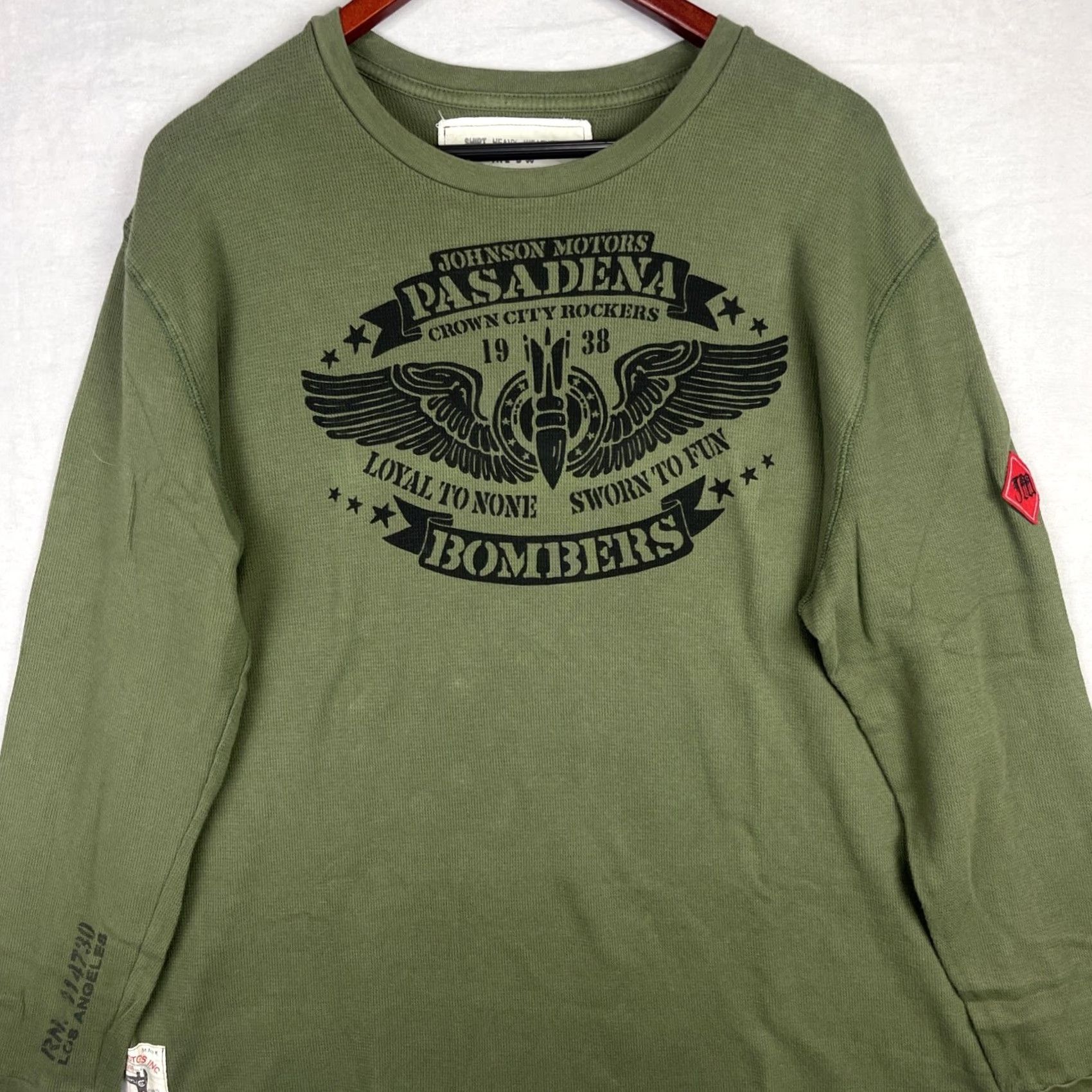 Vintage Johnson Motors Shirt Mens 2XL Green Long Sleeve Thermal Made In USA Bombers Knit Size US XXL / EU 58 / 5 - 2 Thumbnail