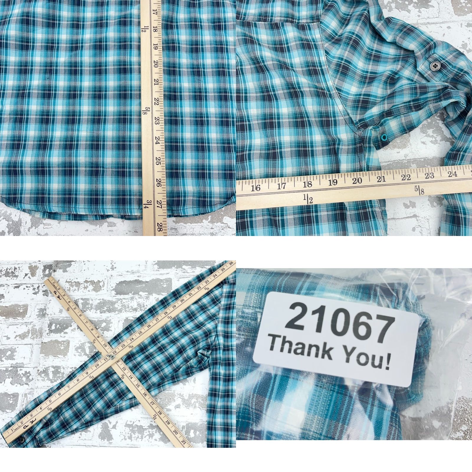 Prana prAna Shirt Men Large Blue Teal Plaid Button-Up Nylon Performance Hiking Camp Regular Fit Long Sleeve Casual Shirt Size US M / EU 48-50 / 2 - 8 Thumbnail