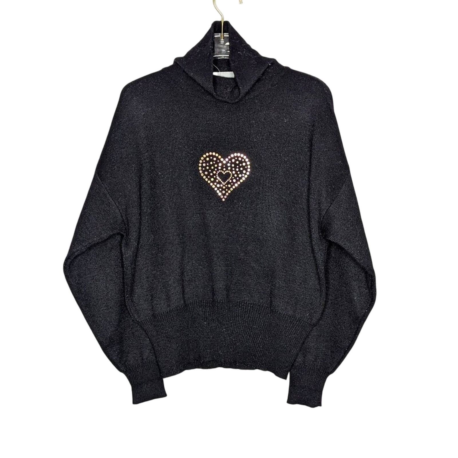 Vintage Vintage Meister Black Turtleneck Sweater Rhinestone Heart Size M / US 6-8 / IT 42-44 - 1 Thumbnail
