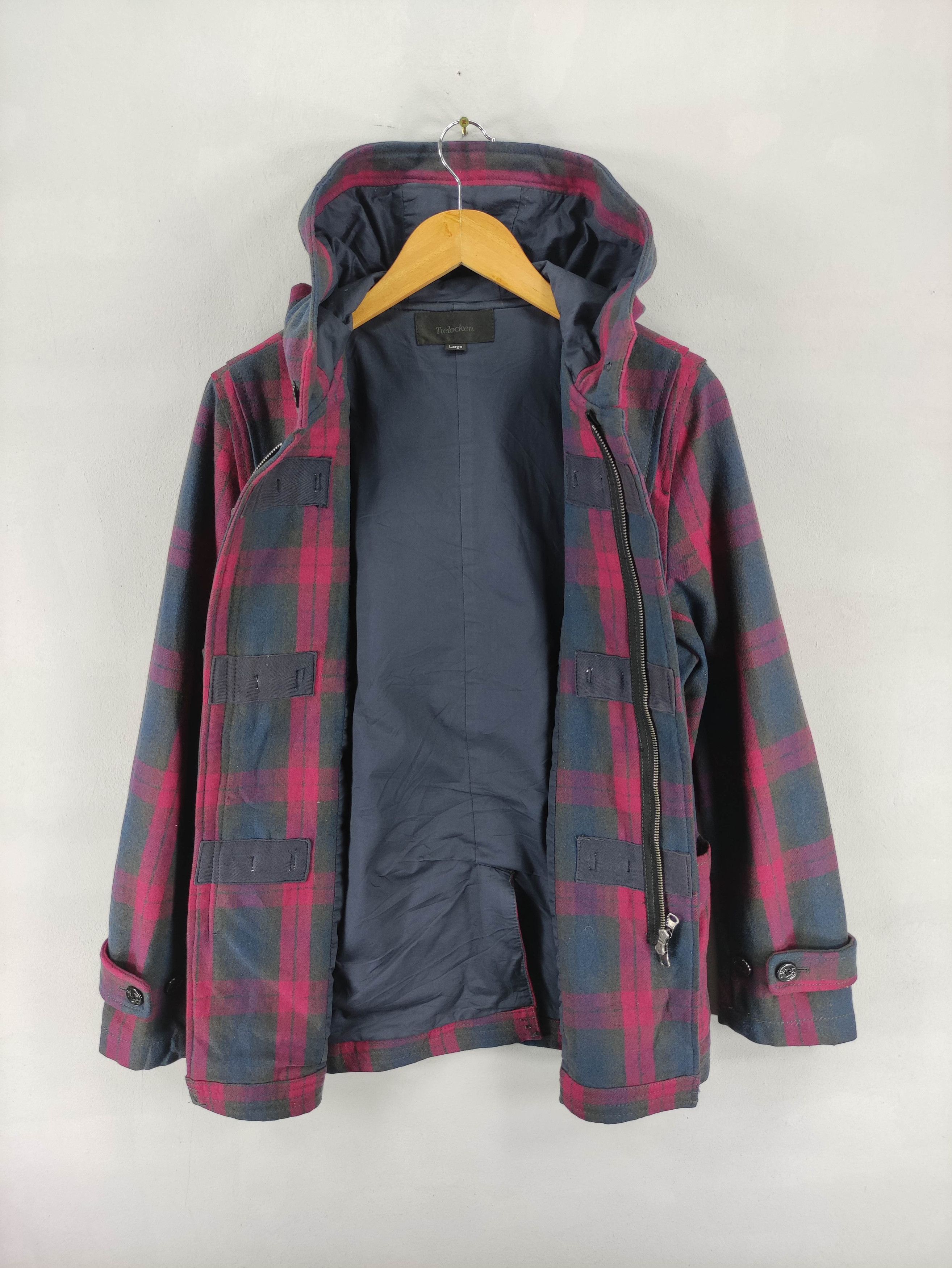Japanese Brand Vintage Tielocken Duffel Wool Coat Hoodie Jacket Chekered Size L / US 10 / IT 46 - 2 Thumbnail