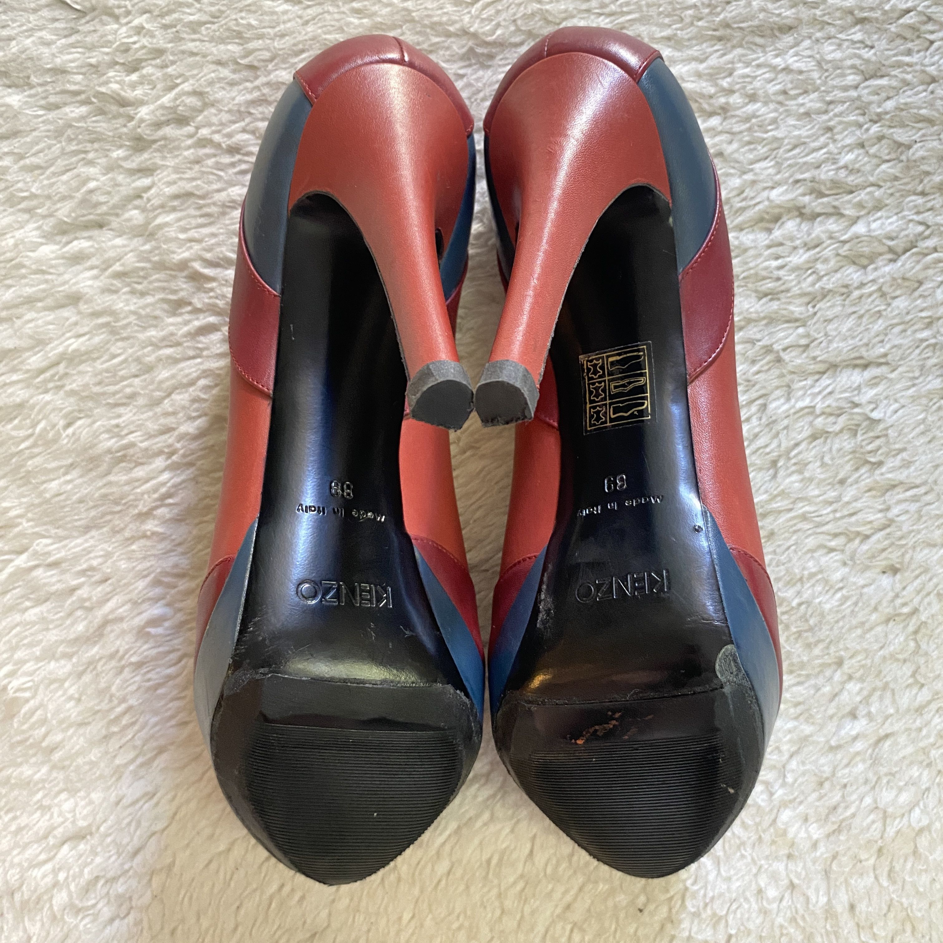Kenzo KENZO Burgundy & Blue Leather Open Toe Heels Size US 9 / IT 39 - 6 Thumbnail