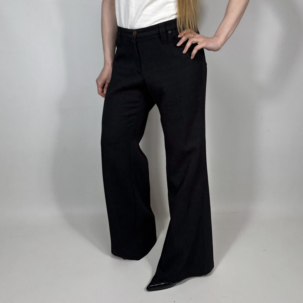 Armani Vintage Y2K Armani Jeans Luxury Flared Wide Classic Pants Size 29" - 2 Thumbnail