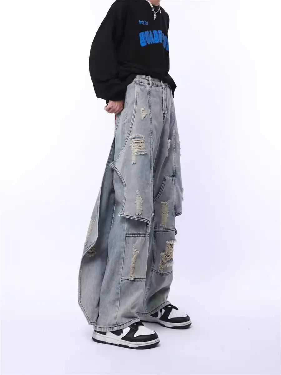 Japanese Brand × Jean Hip hop patchwork ripped Harajuku street jeans Size US 32 / EU 48 - 2 Thumbnail