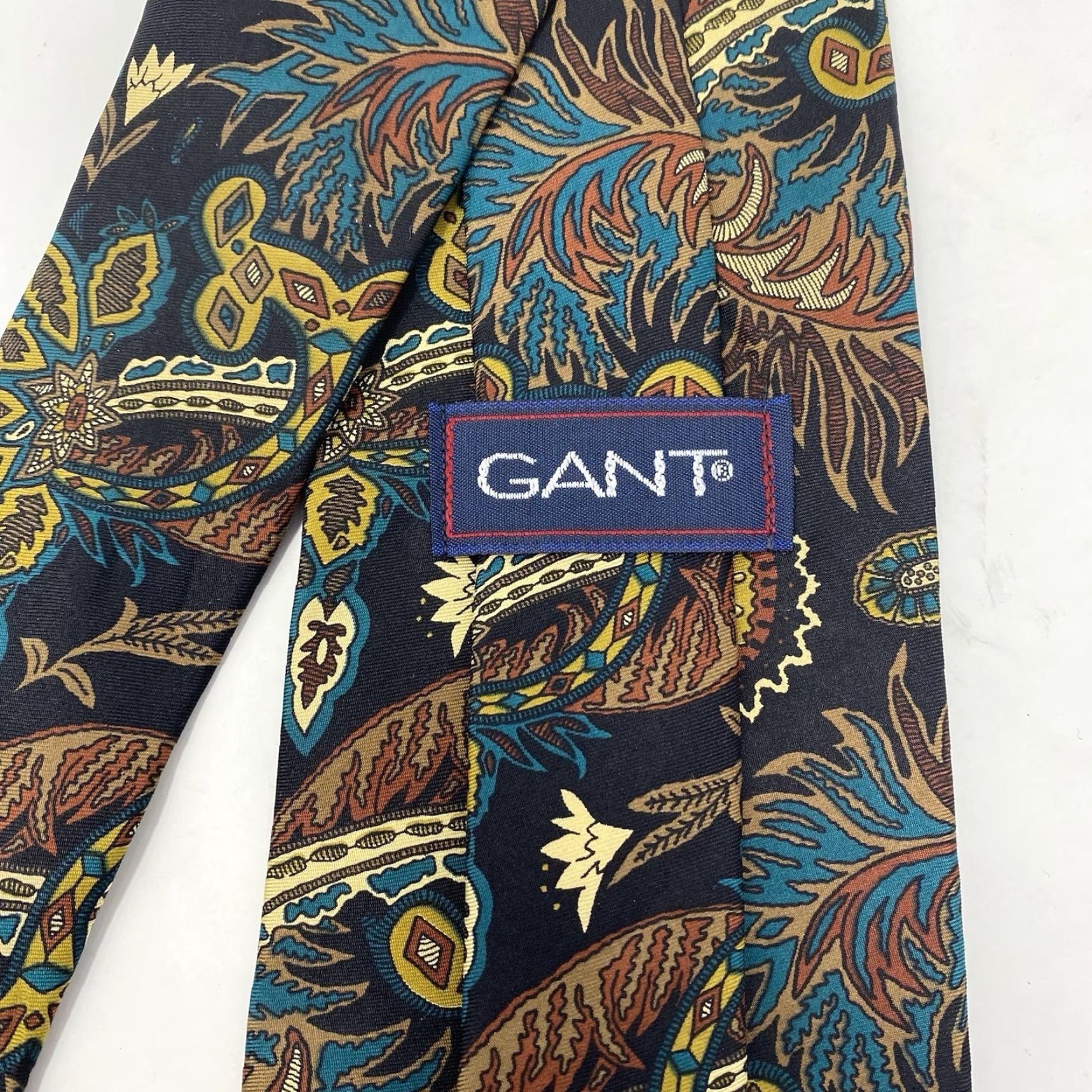 Gant GANT Tie 100% Silk Navy Multicolor Floral Abstract Leaf Made in USA Men One Size Classic 57"-60" Pointed Adjustable Fabric Woven Size ONE SIZE - 3 Thumbnail