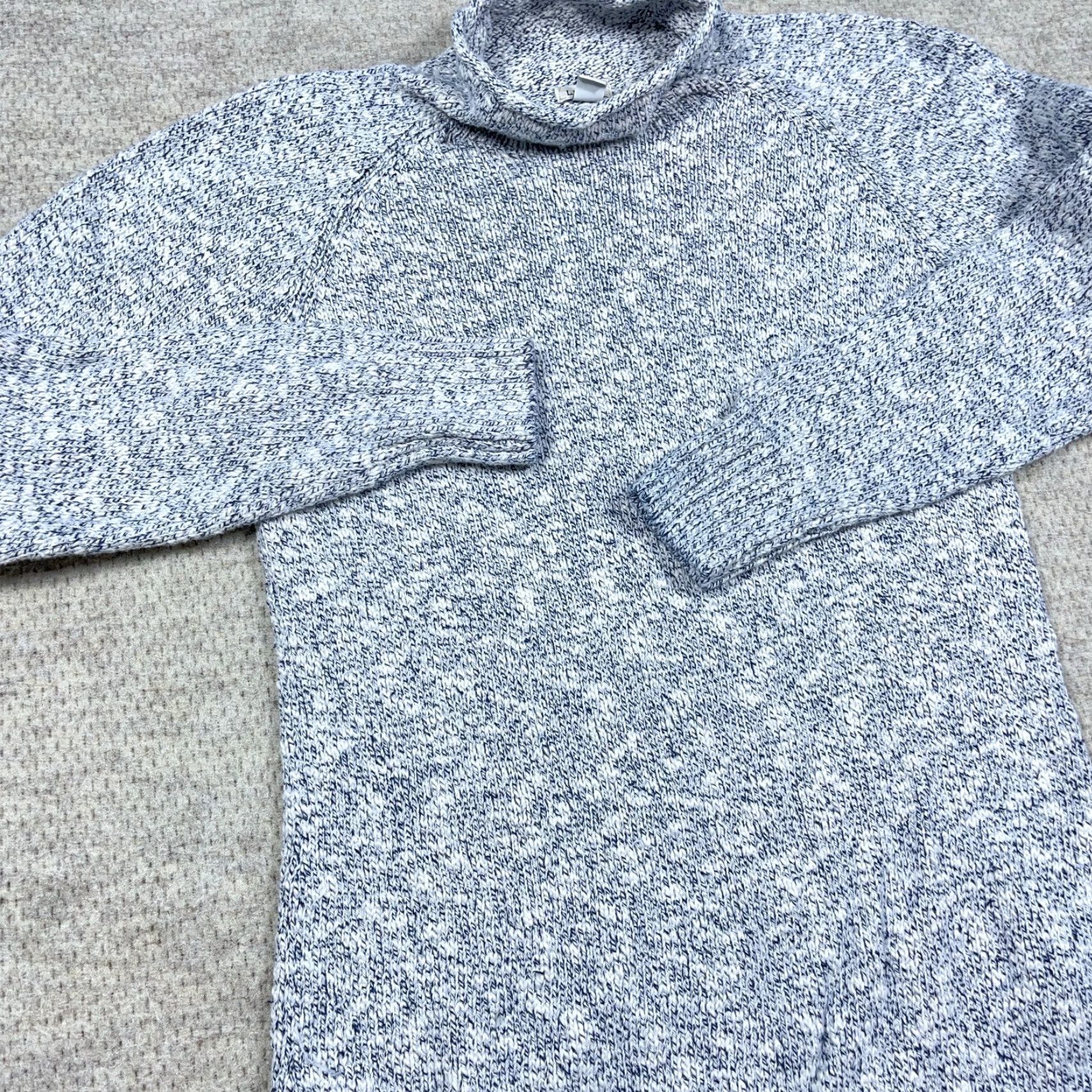 Vintage LL Bean Sweater Women Medium Tall Gray Marled Ragg Roll Mock Funnel Neck Rib Knit Pullover Casual Classic Season Fall Winter Size M / US 6-8 / IT 42-44 - 3 Thumbnail