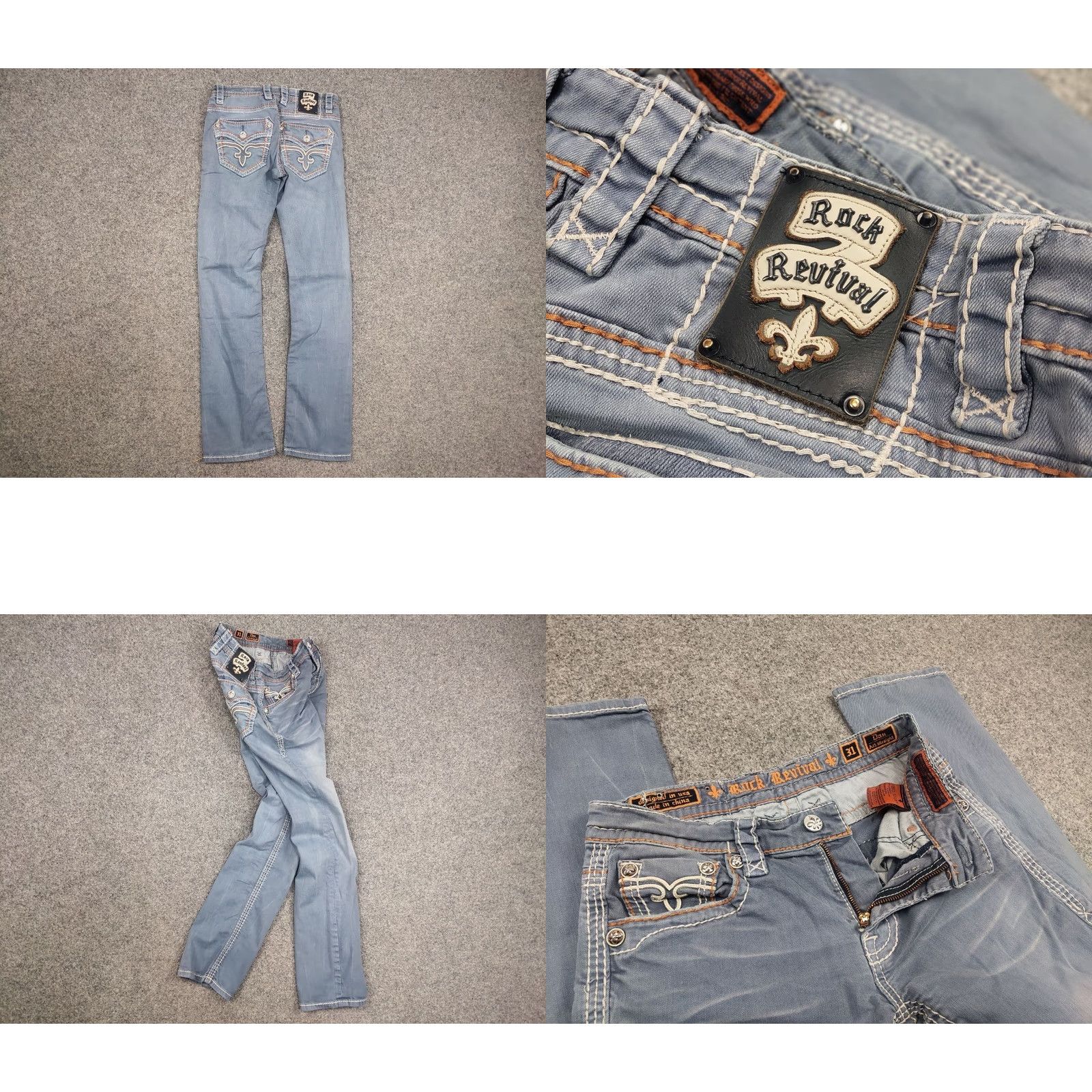 Vintage VINTAGE Rock Revival Jeans Rock Embroidered Logo Denim Y2K Men 31 Blue Cotton 5-Pocket Distressed Regular Straight Vintage Mens Jeans Size US 31 - 8 Thumbnail