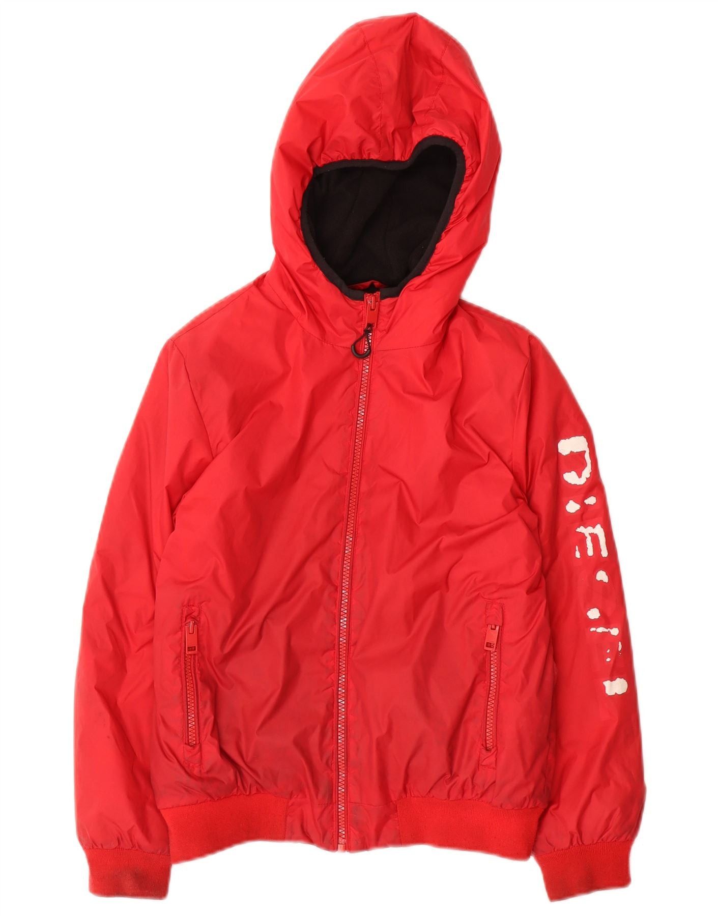 Diesel Boys Graphic Hooded Bomber Jacket 9-10 Years Red Nylon Size M / US 6-8 / IT 42-44 - 1 Thumbnail
