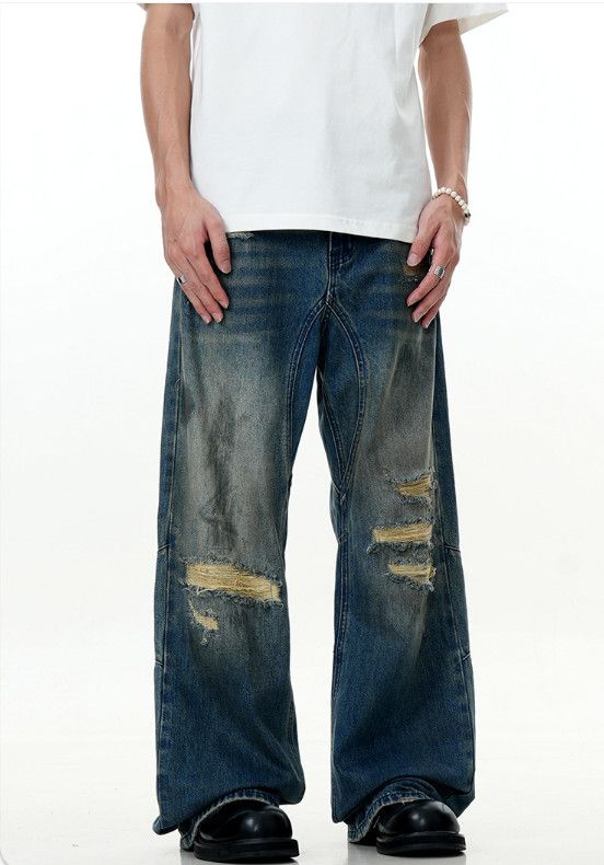 Vintage Men's retro blue loose straight casual distressed jeans Size US 32 / EU 48 - 3 Thumbnail