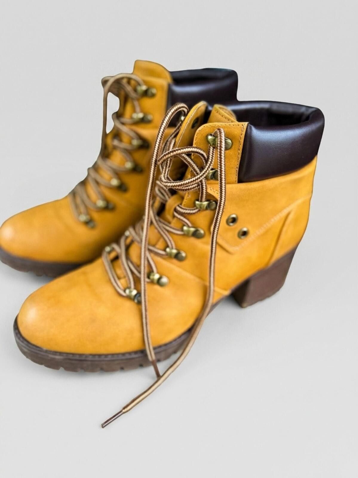 Other Maurices Mustard Yellow Lace-Up Heeled Ankle Boots Size US 6 / IT 36 - 1 Thumbnail