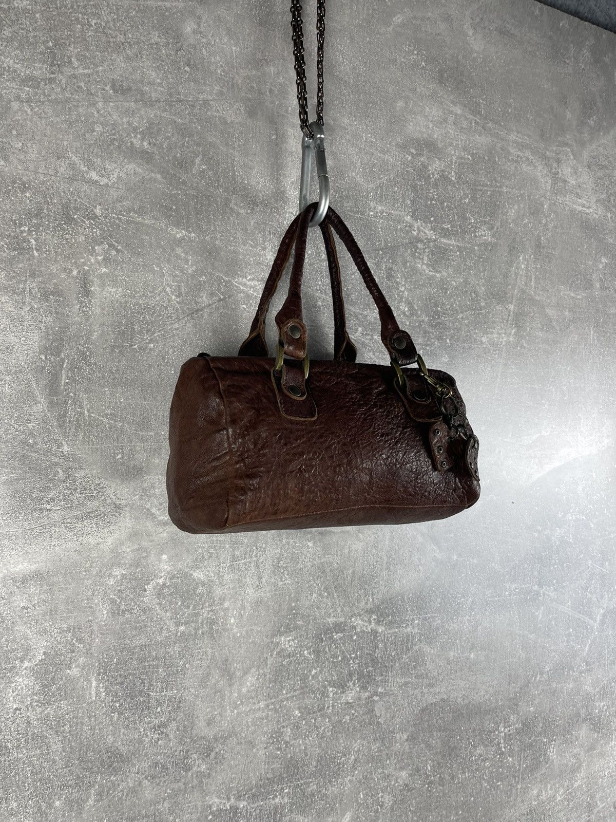 Genuine Leather Y2K Artisan Handcrafted Brown Heart Charm Mini Barrel Bag Size ONE SIZE - 3 Thumbnail