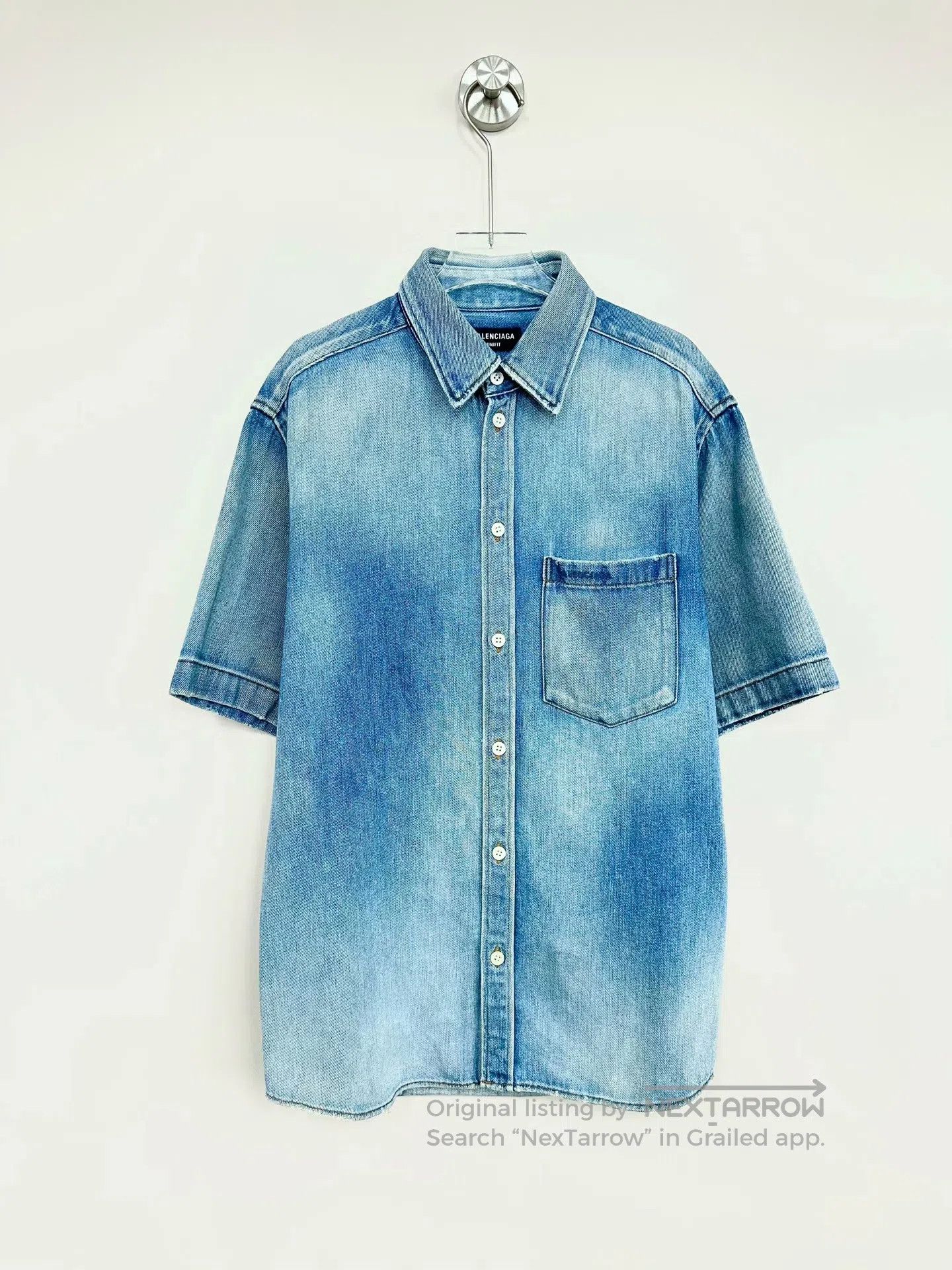 Balenciaga Balenciaga Blue Embroidery Letter Logo Denim Short Sleeve Size US XS / EU 42 / 0 - 1 Thumbnail