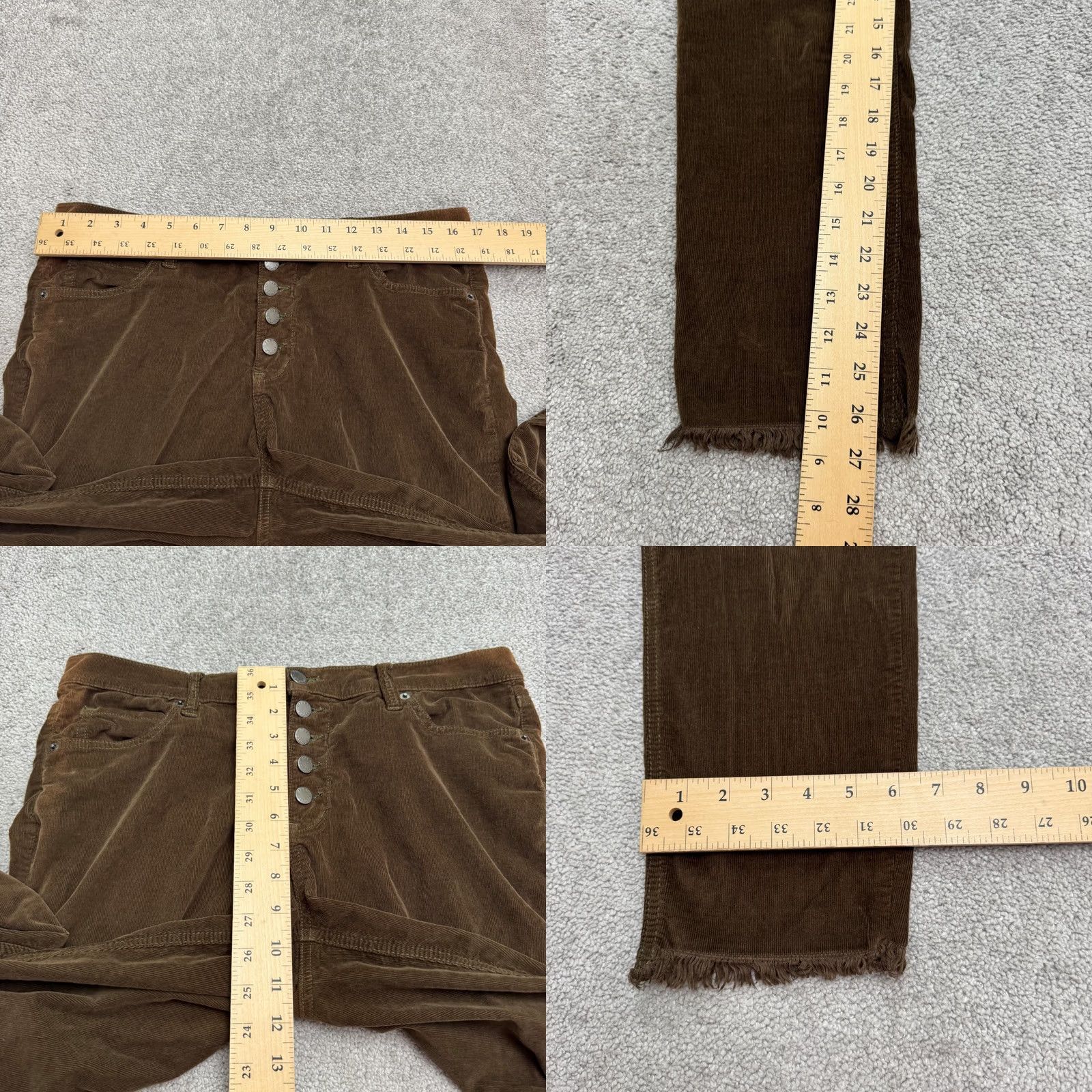 Free People Free People Brown Corduroy Button Fly Straight Pants Women 31 Frayed Hem Casual Size 24" / US 00 / IT 34 - 9 Thumbnail