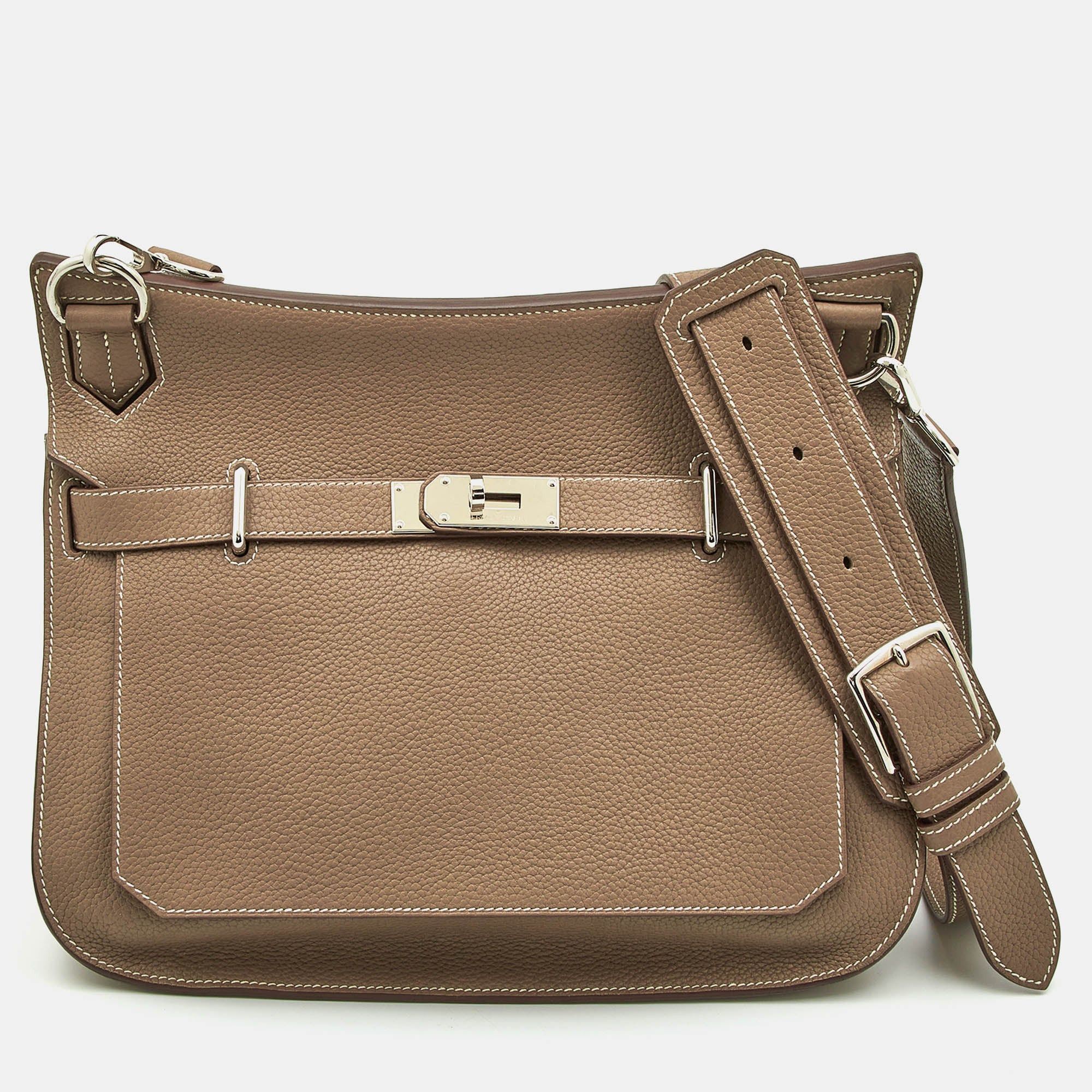 image of Hermes Taupe Grey Taurillon Clemence Leather Palladium Finish Jypsiere 34 Bag, Women's