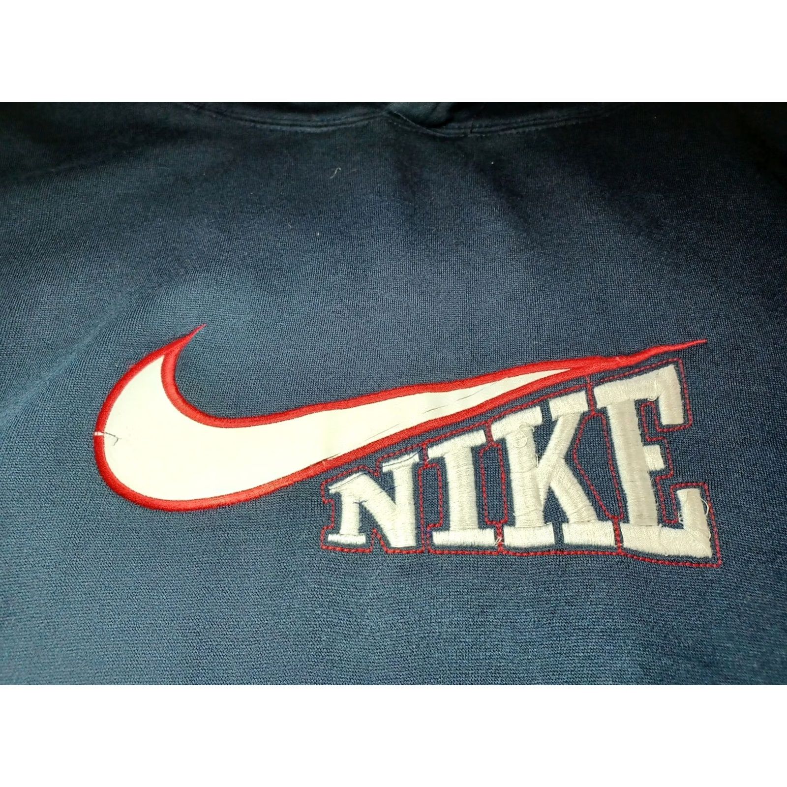 Nike Vintage 90s Nike Mens Large Blue Hoodie Raised Spell Out Swoosh Embroidered XXL 20 Size US XXL / EU 58 / 5 - 3 Thumbnail