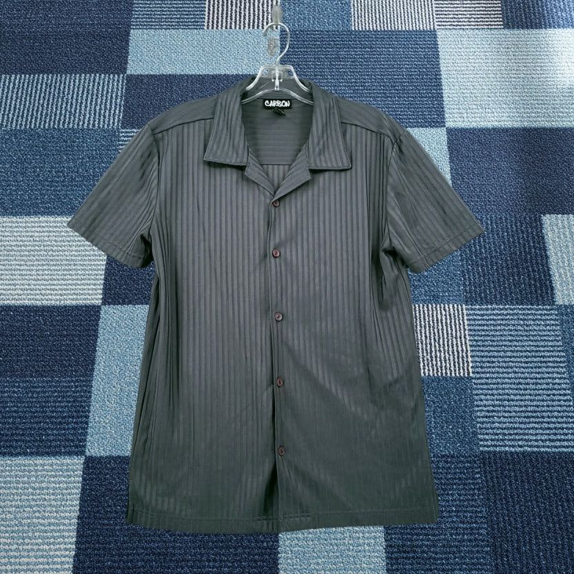 Carbon Carbon Shirt Mens S Small Button-Up Gray Textured Stripe Short Sleeves Casual Size US S / EU 44-46 / 1 - 1 Thumbnail